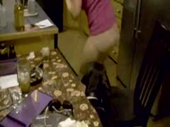 Horny blonde MILF sucking hard dog's cock