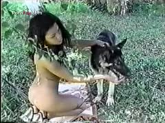 Curly Girl Has sex with dog public