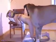 Tiny blonde girl suck and fuck big dog